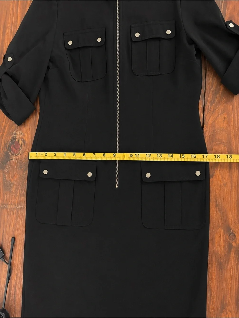 Michael Kors Black Zip-Front Midi Shirt Dress